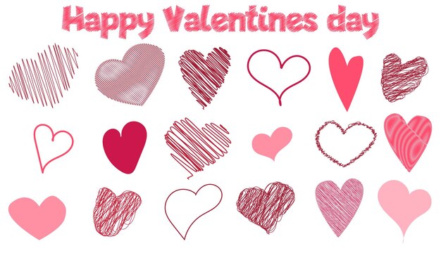 Conjunto de corazones dibujados a mano Dibujo de forma de mancha de corazón garabateado Valentines
