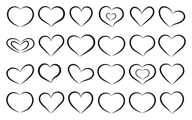 Conjunto de corazones dibujados a mano únicos Elementos de diseño pintado Ilustración vectorial