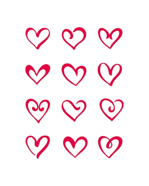 Conjunto de corazones dibujados a mano