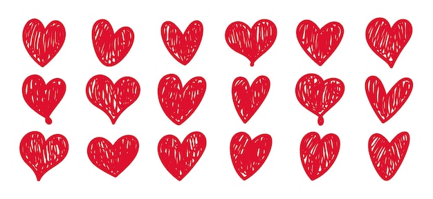 Conjunto de corazones de doodle Elementos de decoración dibujados a mano Colección de corazones de amor de vector