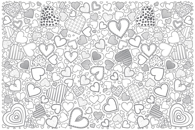 Conjunto de corazones doodle