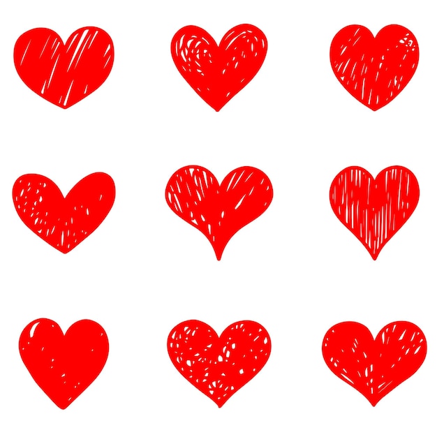 Conjunto de corazones de fideos aislados sobre fondo blanco. dibujado a mano de icono de amor. ilustración vectorial