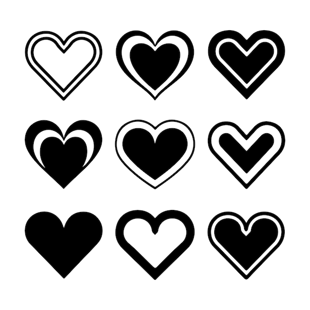 Un conjunto de corazones con fondo blanco