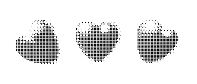 Conjunto de corazones de medio tono de píxeles Elemento de diseño de estilo Y2K de moda con efecto de pixelización raster.