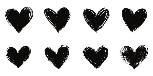 Conjunto de corazones negros corazones de diferentes formas sobre un fondo blanco corazones para el día de San Valentín