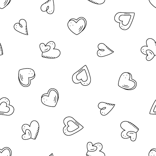 Un conjunto de corazones negros diferentes, patrones sin fisuras, ilustración vectorial, día de san valentín o concepto de boda.