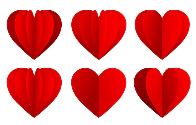 Conjunto de corazones de papel Conjunto vectorial aislado sobre fondo blanco