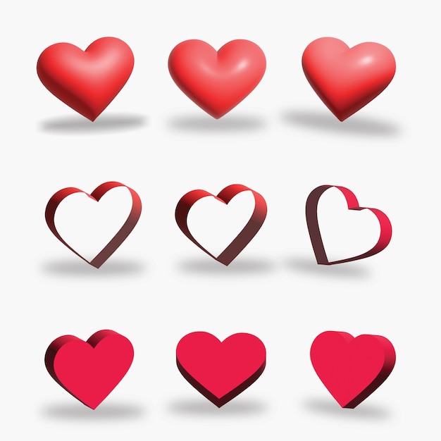 Un conjunto de corazones rojos con diferentes colores y las palabras amor en ellos