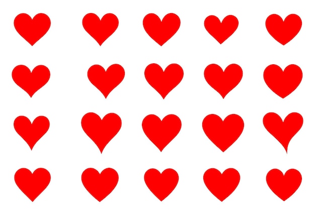 Un conjunto de corazones rojos sencillos, una forma geométrica elegante, un icono vectorial, un signo, un corazón favorito, un símbolo de amor.