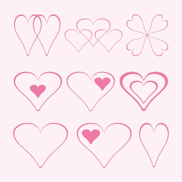 Conjunto de corazones rosados sobre un fondo rosa claro Ilustración vectorial