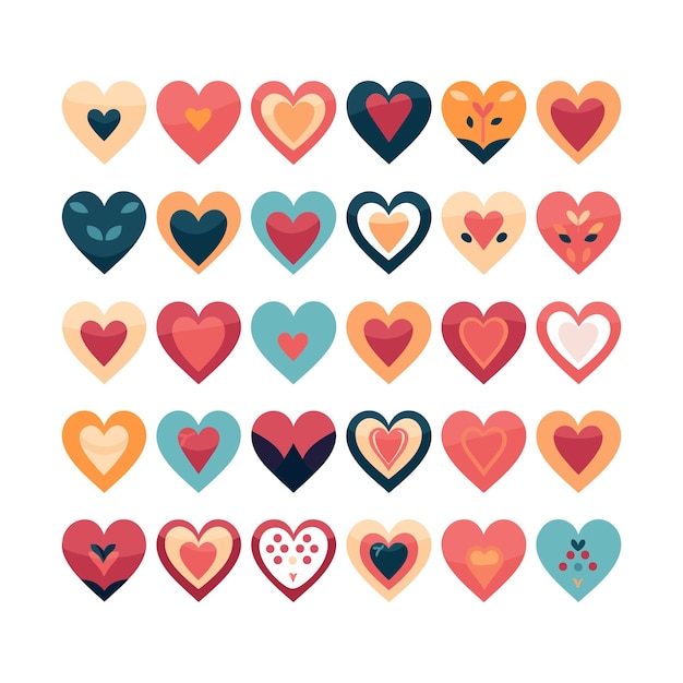 Conjunto de corazones en símbolos de estilo plano Ilustración vectorial