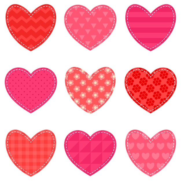 Vector conjunto de corazones texturizados