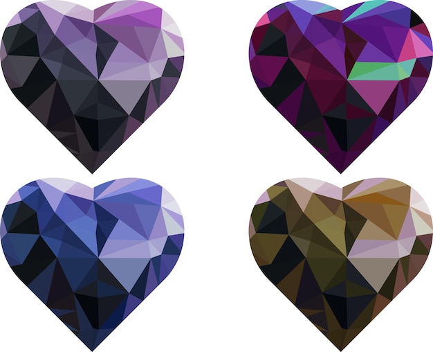 Conjunto de corazones en vector de estilo poligonal