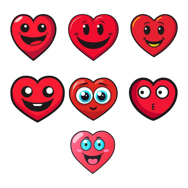 Conjunto de corazones vectoriales rojos de dibujos animados