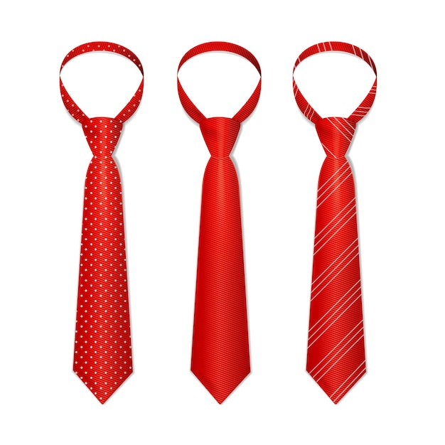 Vector conjunto de corbata roja con diferentes estampados. ilustración vectorial