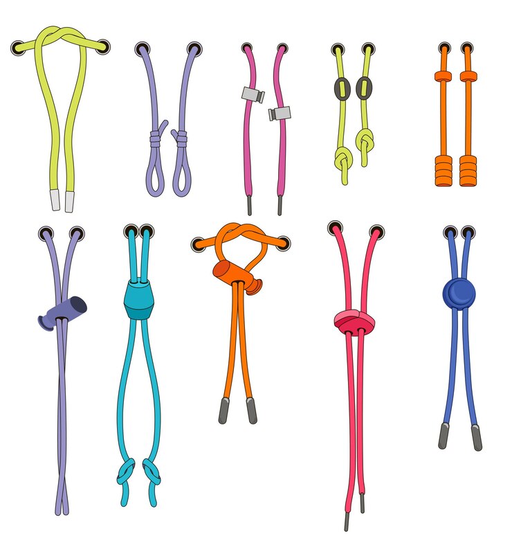 Vector conjunto de cordones para la cintura bolsas zapatos chaquetas pantalones cortos