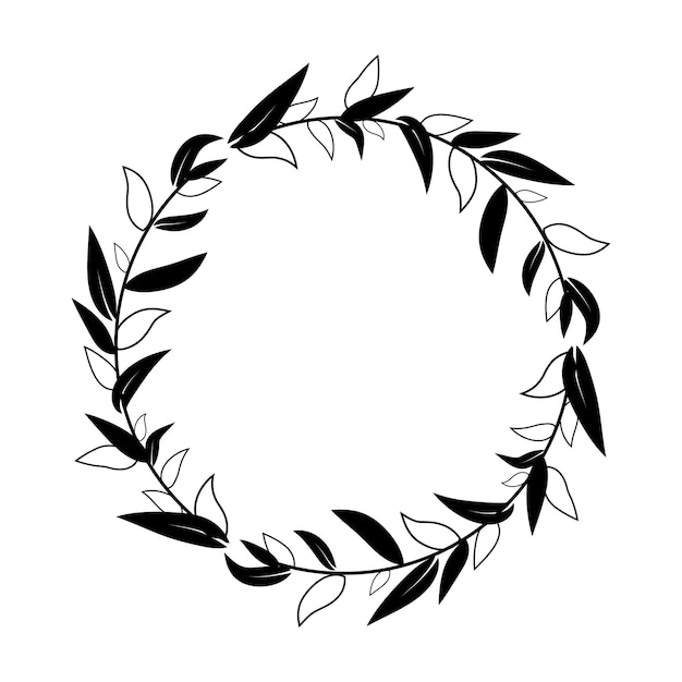 Conjunto de corona dibujada a mano con hojas Plantilla de tarjeta de invitación de boda simple y elegante Ilustración de contorno vectorial aislado sobre fondo blanco