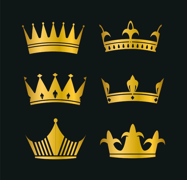 Conjunto de corona dorada para el emblema real y el diseño de lujo