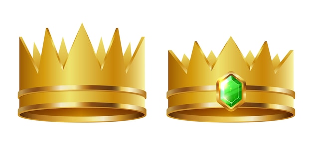 Conjunto de corona dorada Ilustración vectorial 3d aislada sobre fondo blanco