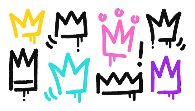 Conjunto de corona de graffiti Elementos de color negro aislados sobre fondo blanco Ilustración vectorial