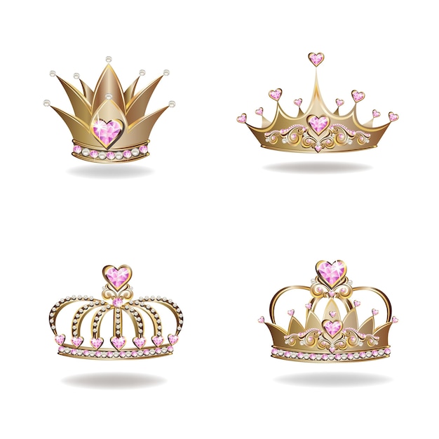 Vector conjunto de corona de princesa dorada