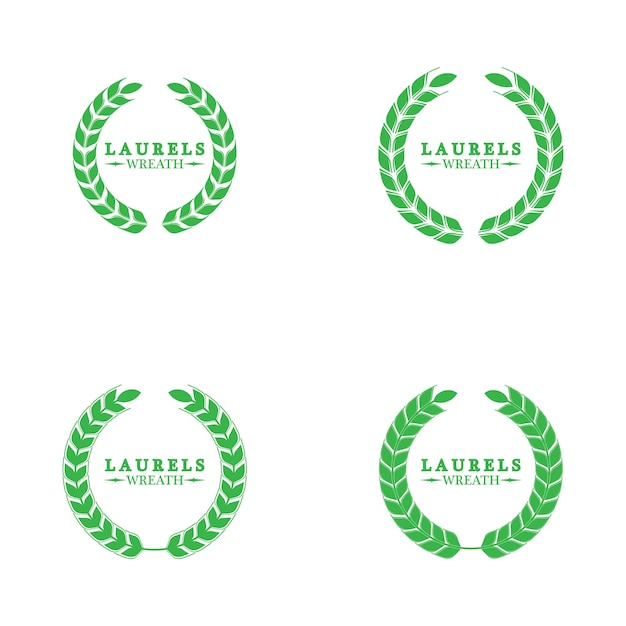 Conjunto de coronas foliadas de laurel de silueta verde que representan un logro de premio nobleza heráldica Ilustración vectorial