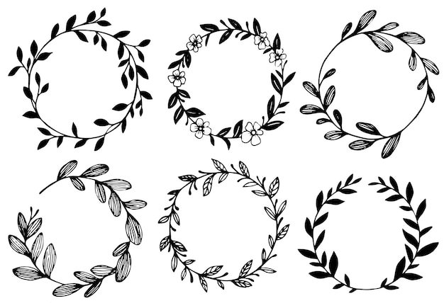 conjunto de coronas hechas de ramas y hojas ilustración simple en estilo boceto
