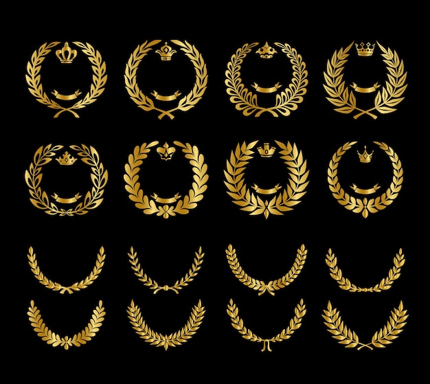 Conjunto de coronas de laurel dorado