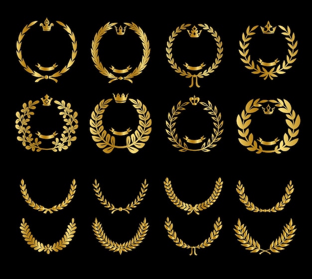 Conjunto de coronas de laurel dorado