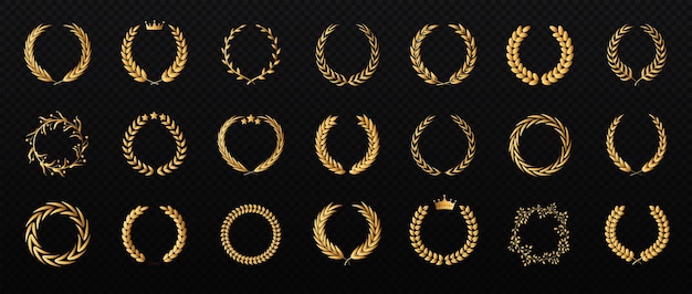 Conjunto de coronas de laurel dorado.