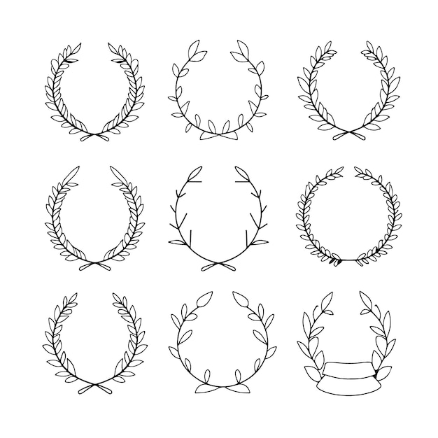 Conjunto de coronas de laurel Elementos de diseño vectoriales