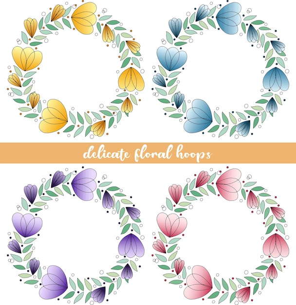 Vector conjunto de coronas con lindas flores variadas