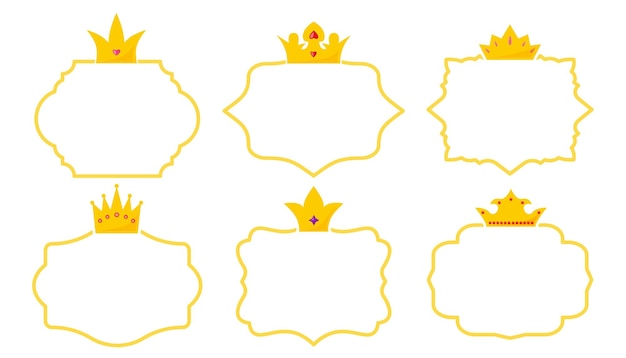 Conjunto de coronas con piedras preciosas plantilla línea dorada.