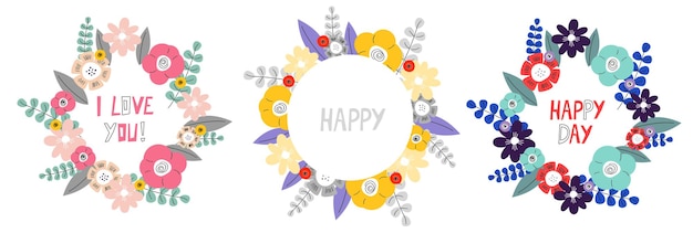 conjunto de coronas de primavera con inscripción