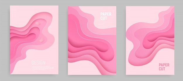 Vector conjunto de corte de papel rosa con fondo abstracto de limo 3d y capas de ondas de color rosa. diseño de diseño abstracto.