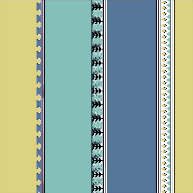 Un conjunto de cortinas de colores con un patrón de diseño en amarillo, azul, verde y amarillo.