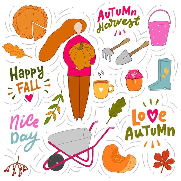 Conjunto, de, cosecha de otoño clipart