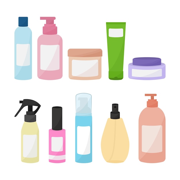 Conjunto de cosméticos en botellas Champú lavado facial pequeña crema bálsamo en aerosol