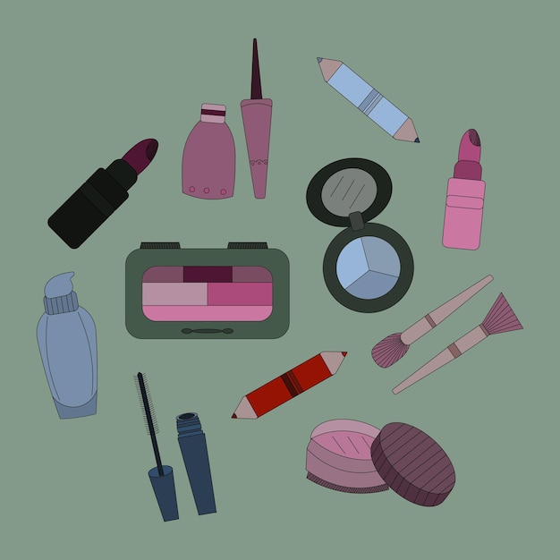 Vector un conjunto de cosméticos para mujeres para la belleza y el cuidado