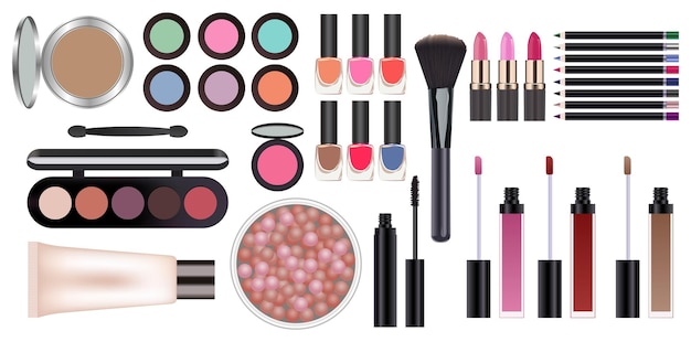 Vector conjunto de cosméticos para mujeres