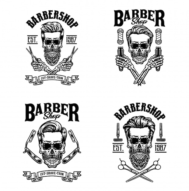 Conjunto de cráneo de barbero vintage, aislado