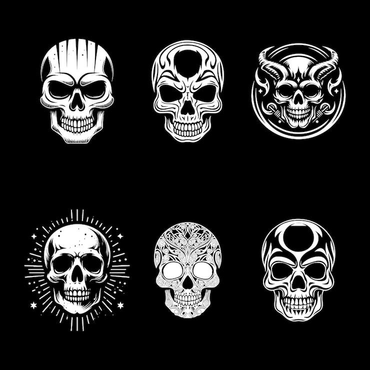 Vector conjunto de cráneos estilo de diseño de ilustración vectorial