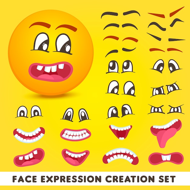 Vector conjunto de creación de expresiones faciales