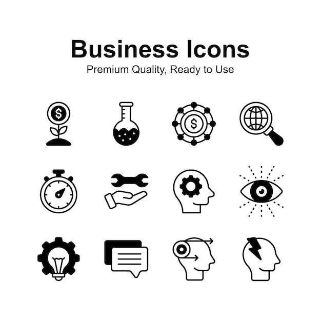 Conjunto creativamente elaborado de iconos de negocios y finanzas vectores premium