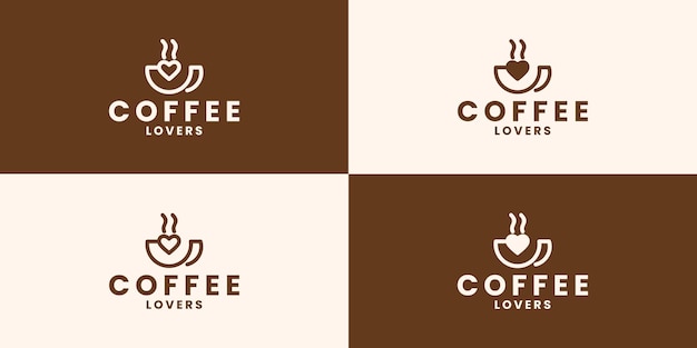 Conjunto creativo de diseño de logotipo de café de amor.