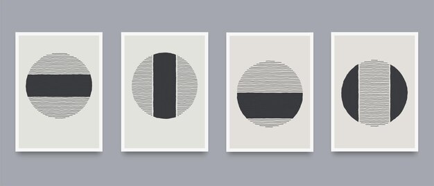 Conjunto creativo de folletos minimalistas pintados a mano con elementos dinámicos de líneas onduladas. Ilustración de vector de plantillas creativas abstractas de moda contemporánea moderna.