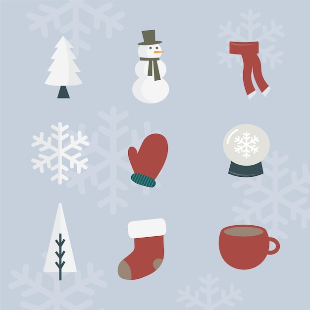 Conjunto creativo de ilustración del clima de la temporada de invierno
