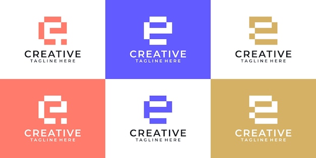 conjunto, de, creativo, inicial, carta, e, logotipo, vector