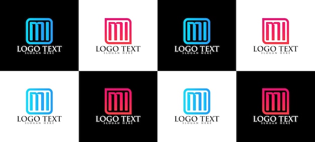 conjunto, de, creativo, monograma, carta, mi, logotipos