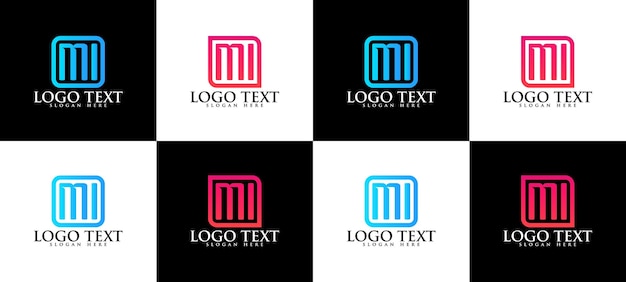 conjunto, de, creativo, monograma, carta, mi, logotipos